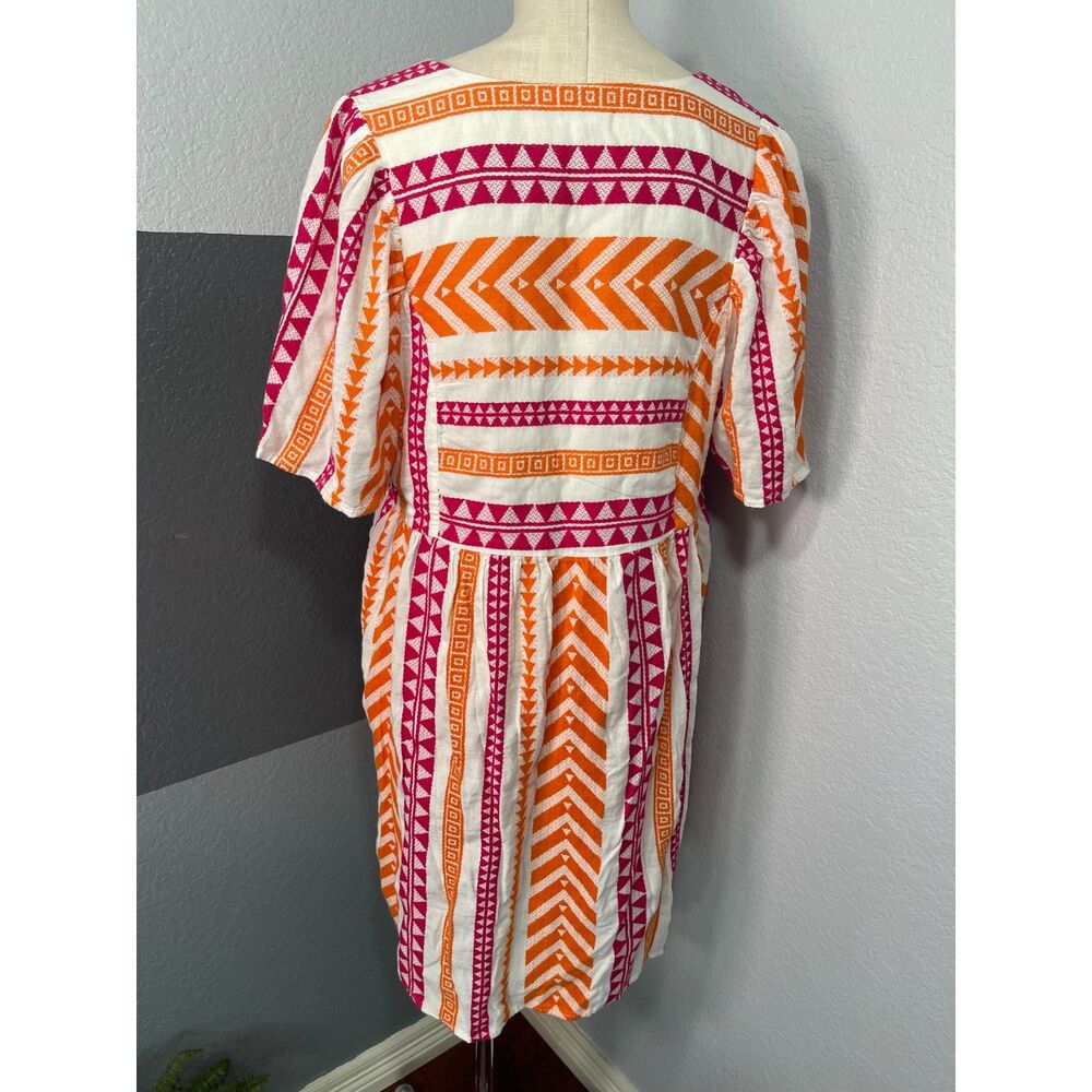 Old Navy Jacquard Mini Swing Dress Large Pink Orange Geometric Aztec Boho Folk - Picture 4 of 14